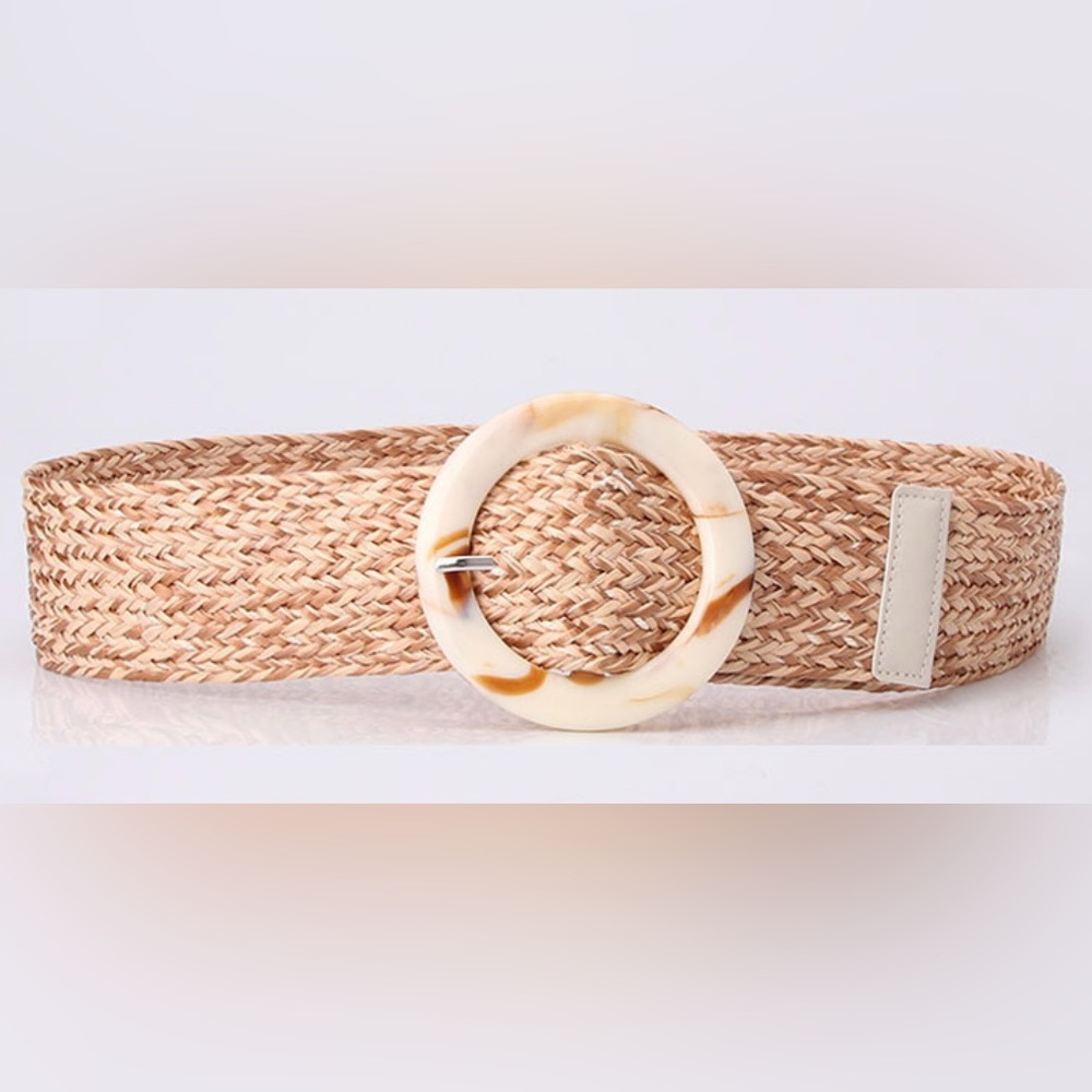 Beige/Tan Woven Wide Belt